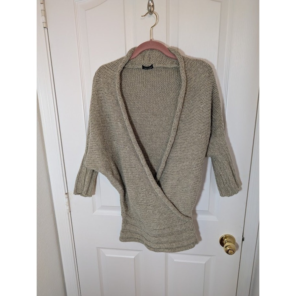 Topshop Cardigan Sweater Wrap Front‎ Knit Dolman Sleeve Beige Casual Size 6